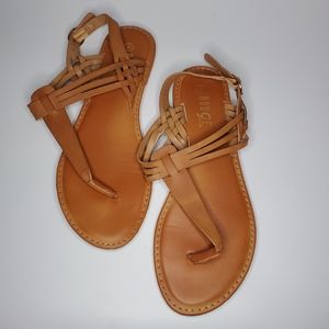 Strappy golden "leather" flat sandals